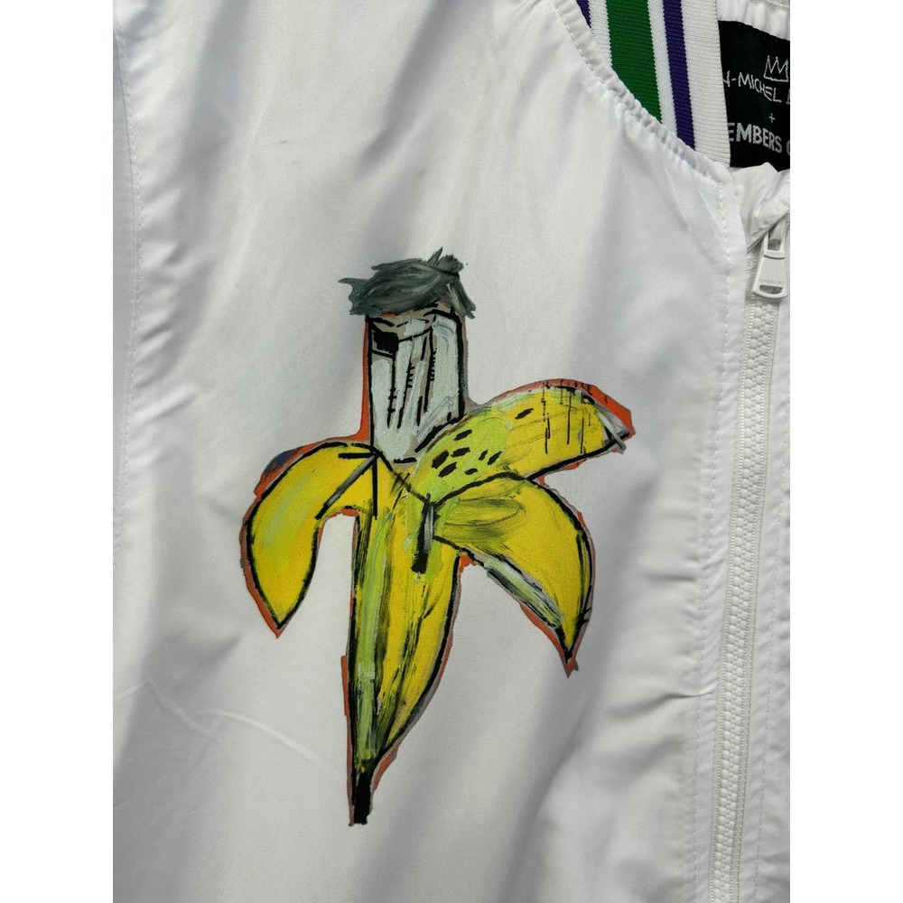 Members Only Bomber Jacket Men Medium White Basquiat Art Graphic Full Zip Street - Picture 8 of 11